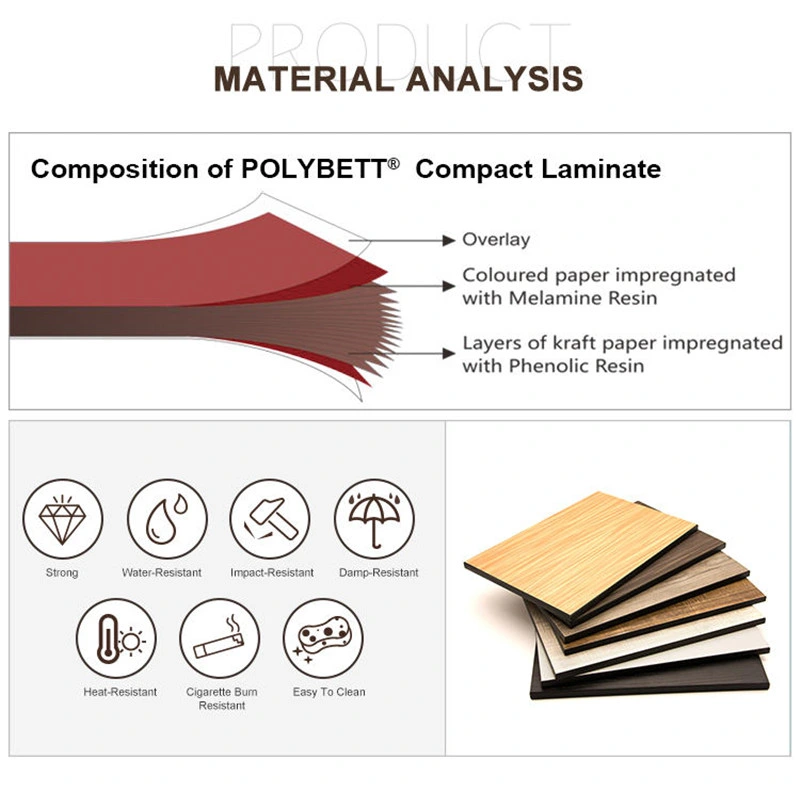 Wood Grain Phenolic Resin Toilet Partition Compact Laminate Board